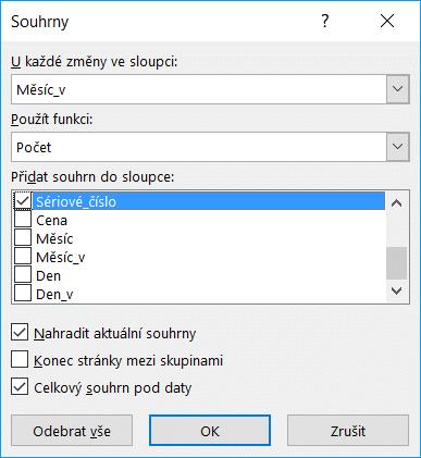 Kapitola 6: Karta Data 143 OBR. 6-26: SOUHRN Nyní za každý měsíc přibyl řádek se souhrnem, kde ve sloupci Sériové_číslo je vypočítán počet prodaných licencí.