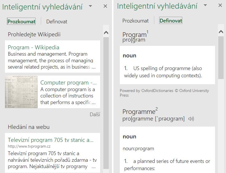 Dohledává relevantní informace k označenému textu.