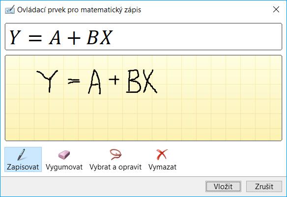Kapitola 8: Karta Kreslení 170 Rukopis na matematický zápis Chceme-li zapsat matematický zápis, klikneme do tlačítka Rukopis na matematický zápis.
