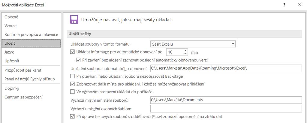 Kapitola 1: Základní pojmy a operace 18 OBR. 1-7: MOŽNOSTI ULOŽENÍ 1.6 Shrnutí 1. Data jsou v tabulkovém programu uložena v buňkách, do nichž lze zapsat čísla i texty. 2.