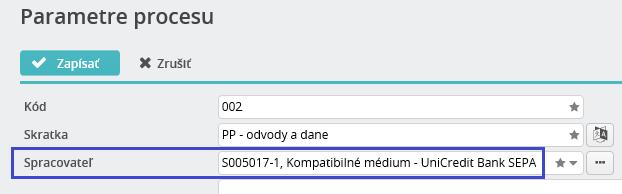 Ak bol nastavený spracovateľ Tlač príkazu na úhradu, tento sa zobrazí ako prvý, a spolu s ním vo filtri SEPA sa zobrazia všetci spracovatelia platieb SEPA.