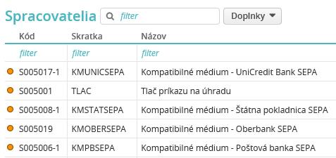 Kompatibilné médium UniCredit Bank SEPA, tento sa zobrazí ako prvý, a spolu s ním vo filtri SEPA sa zobrazia ostatní spracovatelia platieb SEPA a spracovateľ