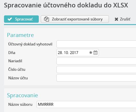 Výstupy vo voľbe Spracovanie miezd/ Tlače a výstupy/export do účtovníctva UPOZORNENIE: V dátumovej maske sa musia vždy použiť veľké písmená.