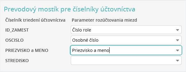 účtovníctvo MRP (dbf), v ktorom je časť Prevodový mostík pre číselníky účtovníctva.