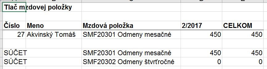 HUMANET PERSONALISTIKA A MZDY časť II. Príklad: Do spracovania zostavy boli zahrnuté mzdové položky SMF20301 a SMF20302.