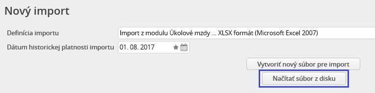 Úkolové mzdy/import do tabuľky Pracovný výkon zo súboru xlsx UPOZORNENIE: Pri exporte údajov nemeňte obdobie v políčkach Práce od, Práce do, aby sa do exportu dostali len záznamy platné za