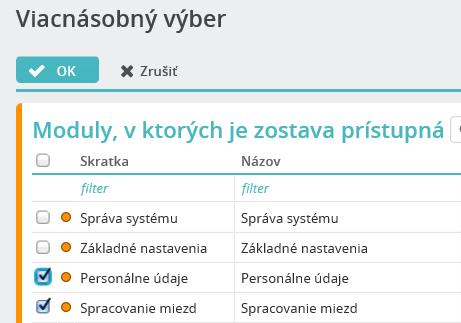 Výber vykonáte označením požadovaných modulov a potvrdením výberu OK.