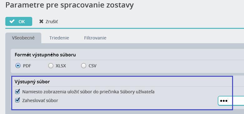 HUMANET PERSONALISTIKA A MZDY časť II. použijú označovacie políčka Namiesto zobrazenia uložiť súbor do priečinka Súbory užívateľa a Zaheslovať súbor a políčko pre zadanie hesla.