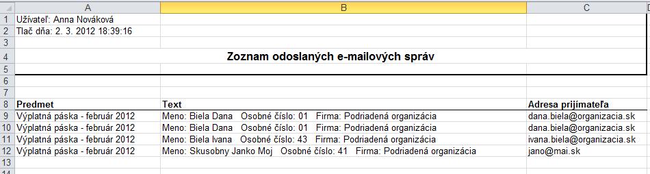 Výstupy vo voľbe Spracovanie miezd/ Tlače a výstupy/výplatné pásky Zasielanie výplatných pások e-mailom Zasielanie výplatných pások e-mailom sa vykoná rovnakým spôsobom, ako sa spracováva výplatná