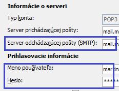 Výstupy vo voľbe Spracovanie miezd/ Tlače a výstupy/výplatné pásky SMTP server v MS Outlooku v nastavení konta Informácie o serveri/ Server odchádzajúcej pošty (SMTP).