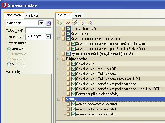 S K L A D Y 49 Co se záznamy Mimo evidenèní informace o stavu vyøízení objednávek je možné poøízené objednávky pomocí operace Vyøízení nebo Fakturace pøenést do agendy Fakturace.