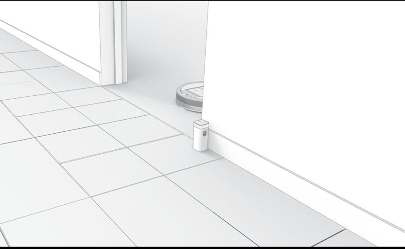 Vytváří neviditelnou kónickou bariéru, kterou vidí jen robot Roomba. Poznámka: Tato bariéra se rozšiřuje, čím více se vzdaluje od přístroje (viz obrázek).