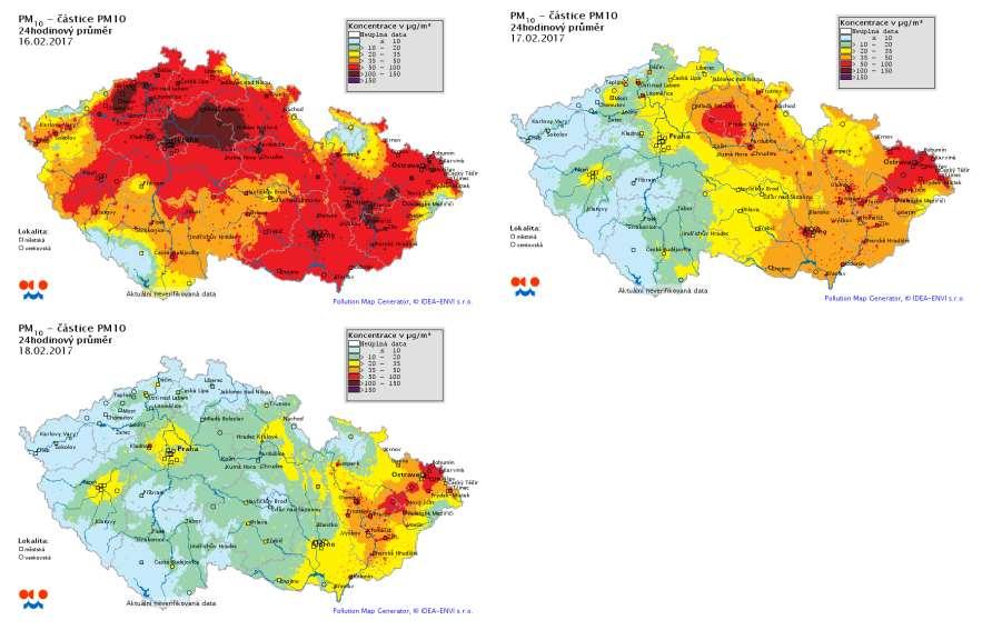 Obr. 13 - Pole průměrných 24hodinových koncentrací PM 10 na