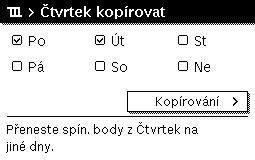 Vymazání spínacího času (např. útlum od 08:00 hodin) Otevřete menu za účelem úpravy časového programu pro vytápění ( str. 23).