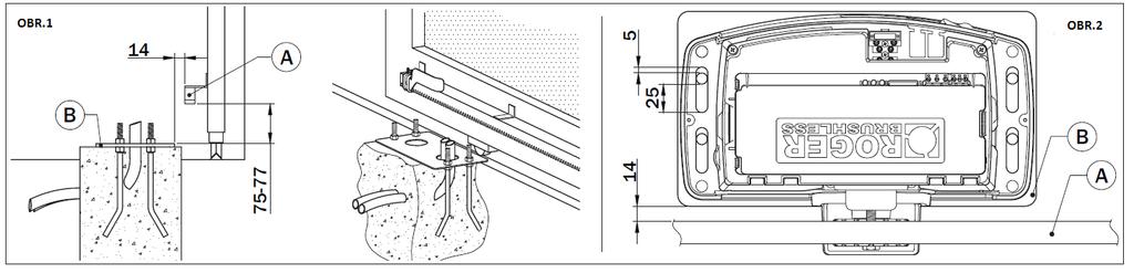 5. Předběžná kontrola a instalace základové desky Předběžná kontrola před instalací Zkontrolujte, zda je brána je strukturálně zvuk a zkontrolujte, zda křídlo brány je stabilní.