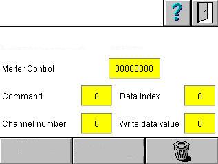 sběrnice pole: Protokolování Aktivováno Protokol zobrazení Standardní Když se užívá Standard: Melter Control v binárním zobrazení Command v desítkovém zobrazení Data index v desítkovém zobrazení