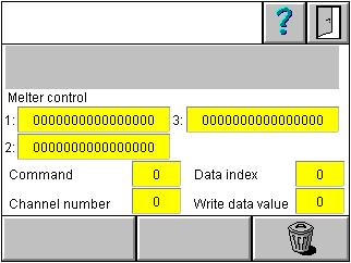 Control 1 v binárním zobrazení Melter Control 2 v binárním zobrazení Melter Control 3 v binárním zobrazení Command v desítkovém zobrazení Data index v desítkovém zobrazení Channel number v desítkovém