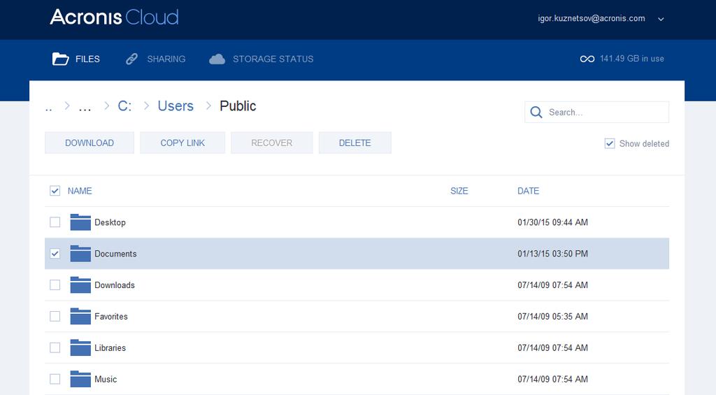 5.4 Obnova z úložiště Acronis Cloud V této části Obnovení dat z online záloh... 101 Obnovení verze souboru... 101 Obnova disků z úložiště Cloud... 102 5.4.1 Obnovení dat z online záloh Díky aplikaci Acronis True Image 2019 můžete procházet a obnovovat data zálohovaná v úložišti služby Acronis Cloud.