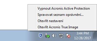 Oznamovací oblast hlavního panelu systému Windows Nástroj Acronis Active Protection má vlastní ikonu v oznamovací oblasti hlavního panelu.