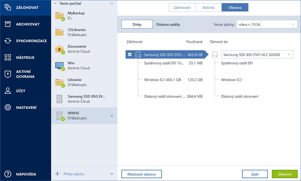 Po dokončení obnovy Před spuštěním počítače odpojte původní disk (je-li připojen). Pokud systém Windows během spuštění uvidí nový i starý disk, způsobí to problémy při spuštění systému Windows.