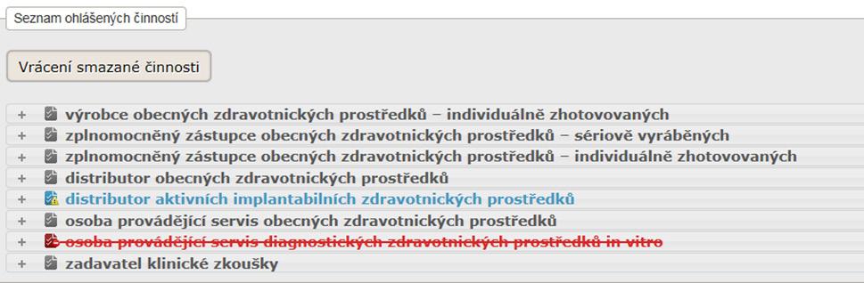 Upozornění: Výmaz všech činností způsobí automaticky výmaz osoby.