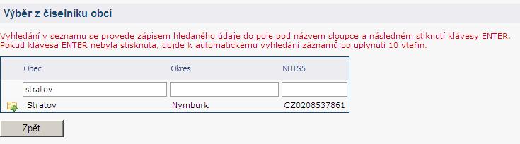 kolonky část obce, po vyhledání této