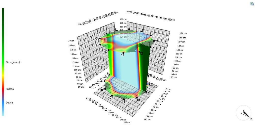 Obr. 2: Model hniloby ve kmeni jinanu - obě vrstvy nad sebou (ArborSonic 3D)