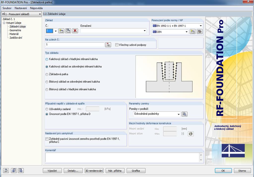 Takto vytvořená konstrukce je připravena k využití výpočtu základové patky pomocí přídavného modulu RF-FUNDATION Pro.