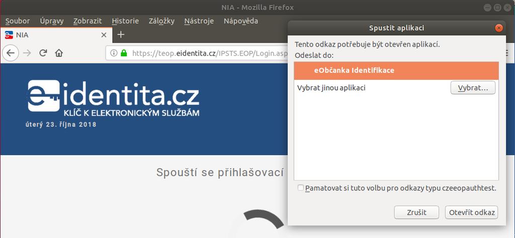 Obrázek 15: Dotaz na spuštění eobčanka Identifikace v Mozilla Firefox 5.2 Použití čtečky s integrovanou klávesnicí V kapitole 4.
