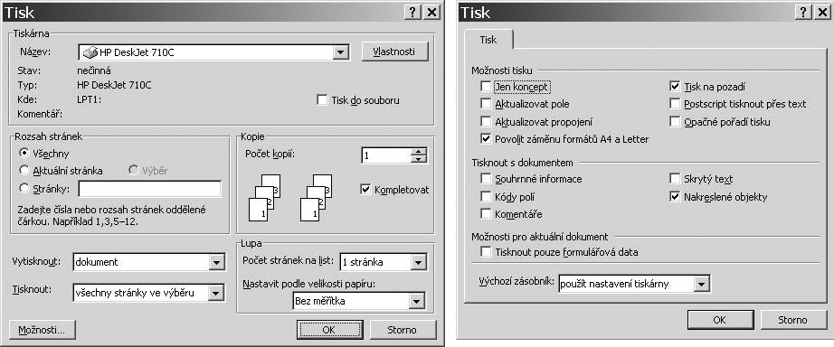 11.1.7 Další nastavení Tiskárny, skenery a digitální fotoaparáty Další nastavení už souvisí více s obsahem tištěného. Můžeme např. tisknout pouze některé strany dokumentu (vybrané, liché, sudé,.