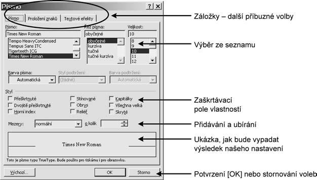 Základy Windows 3.9.2 Volby v dialogových oknech Dialogová okna slouží k: potvrzení akcí, výběrům z několika možností, zadání číselných hodnot, zaškrtnutí určitých vlastností atd. Obr. 3.23: Volby v dialogovém okně 3.