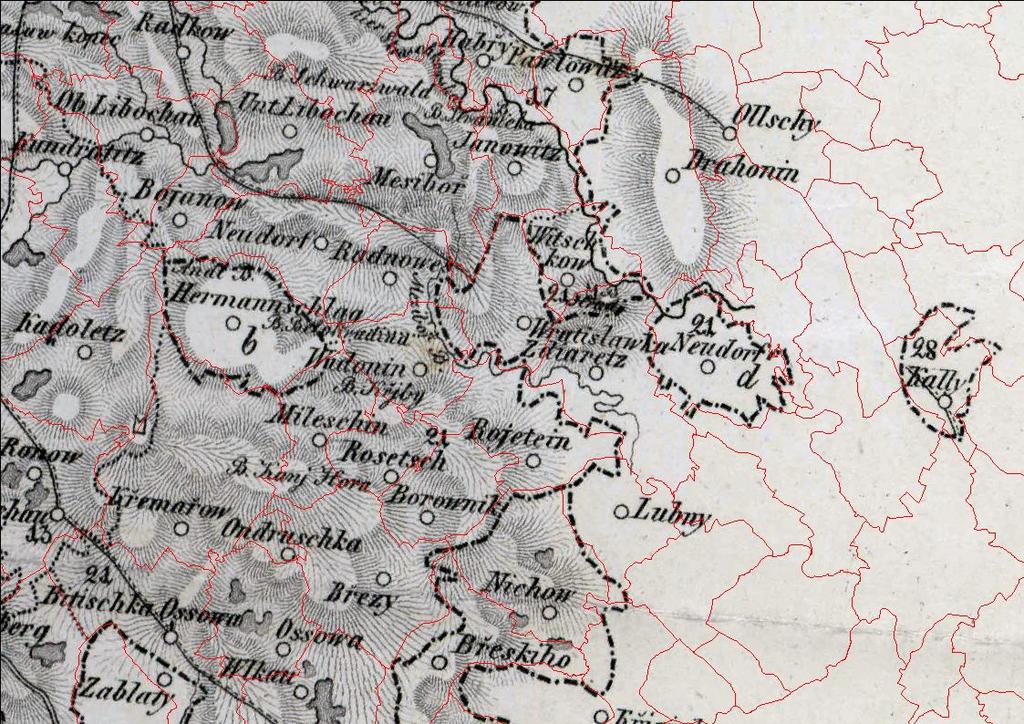 Menším zádrhelem při georeferencování byla nespojitost území jednotlivých krajů (plochy krajů obsahují tzv. díry ).