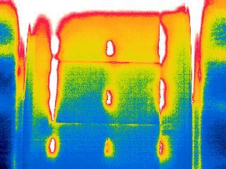 Provětrávané fasády: tepelné ztráty roštu / termogram -3,0 C bez termopodložek s