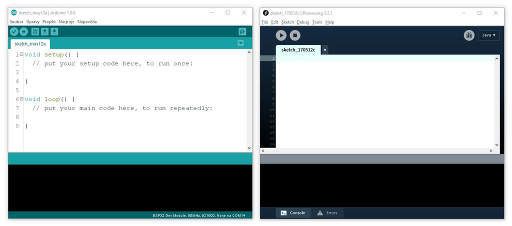 5.2.4 Arduino IDE a Processing Na opačné straně vývojářských nástrojů stojí programy Arduino IDE [1] a Processing [55] (stále kategorie C).