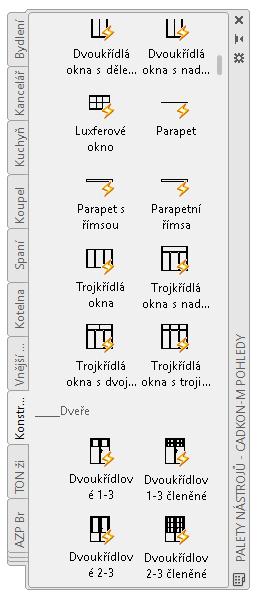 Nabídka CADKON-m je v této formě dostupná v rámci pracovního prostoru CADKON Stav ikony.