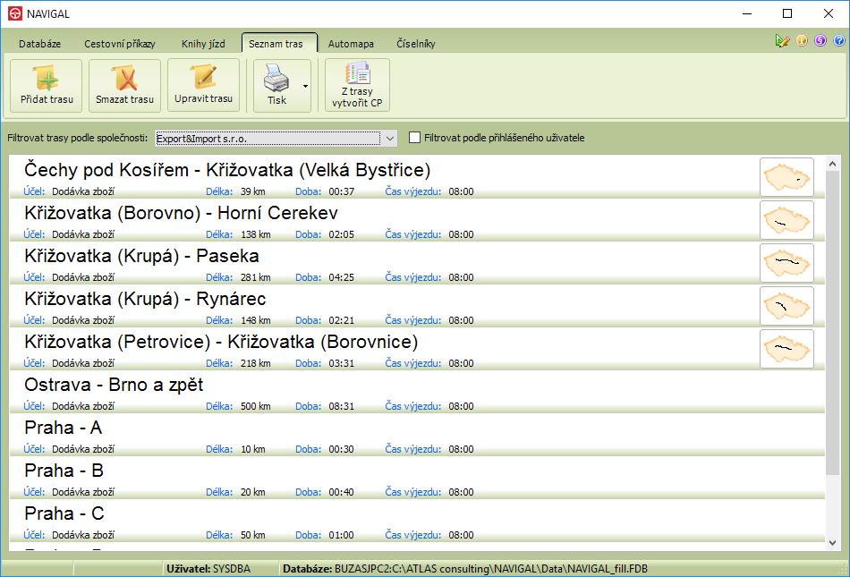 7. Seznam tras a Automapa Nezbytnou funkcí programu NAVIGAL je Seznam tras, který naleznete v hlavním menu a je úzce spjat Automapou, kterou si můžete otevřít rovněž z hlavního menu. 7.1.