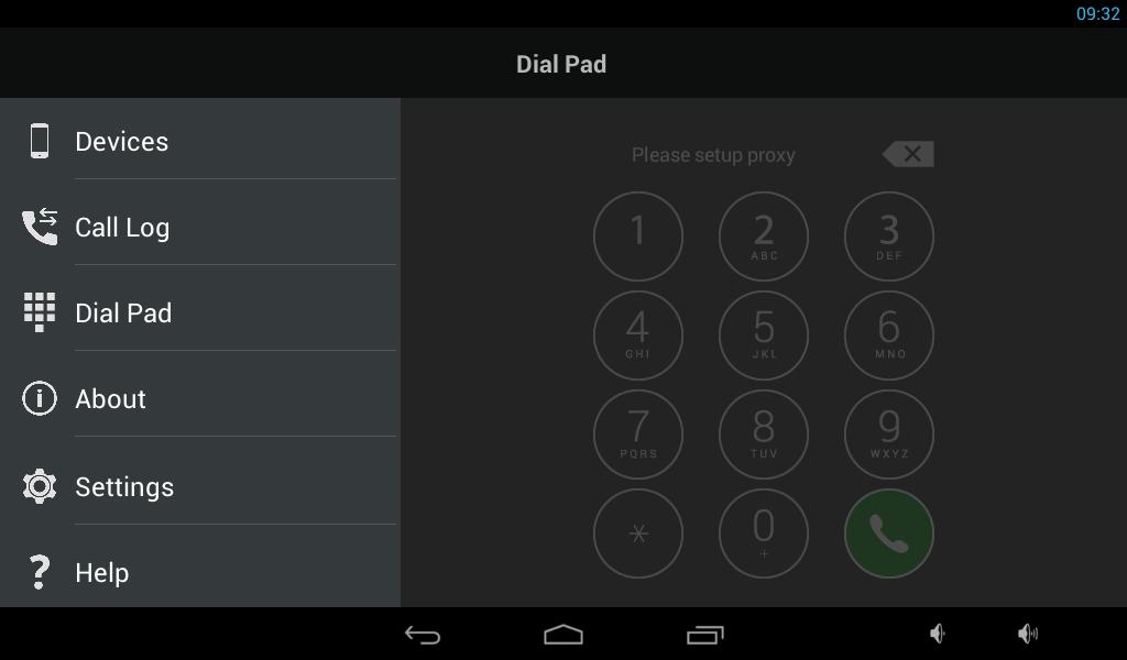 4.2.3 Dial Pad Menu Dial Pad slouží pro možnost volání na SIP zařízení přes SIP proxy server na základě znalosti čísla linky volaného.