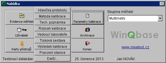 WinQbase 3.08 MEATEST 2.3 Parametry kalibrace Funkce umožňuje nastavení číselníků pro kalibrační listy. Číselníky jsou společné pro všechny skupiny měřidel.