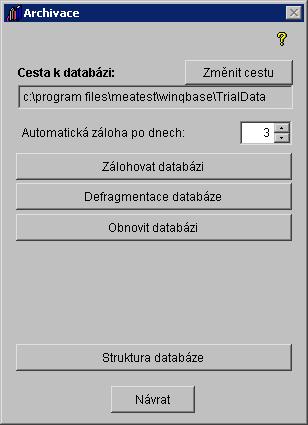 MEATEST WinQbase 3.08 2.6 Archivace Funkce je přístupná pouze uživatelům s nejvyšším oprávněním (stupeň 7 viz kapitola 2.4). Umožňuje obnovu, případně zálohování dat spravovaných programem WinQbase.