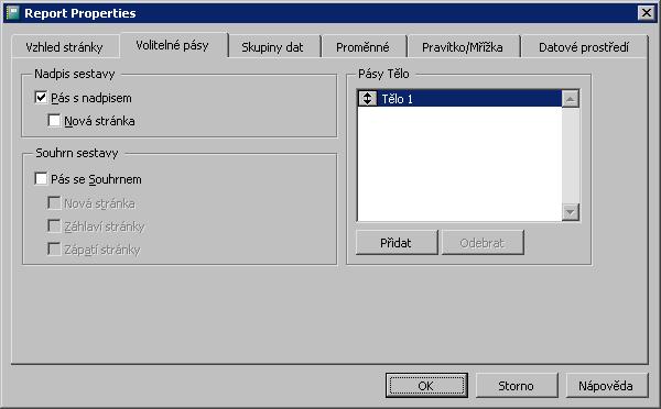 WinQbase 3.08 MEATEST Volitelné pásy Ná této záložce se volí, které pásy budou přítomné na tiskové sestavě.
