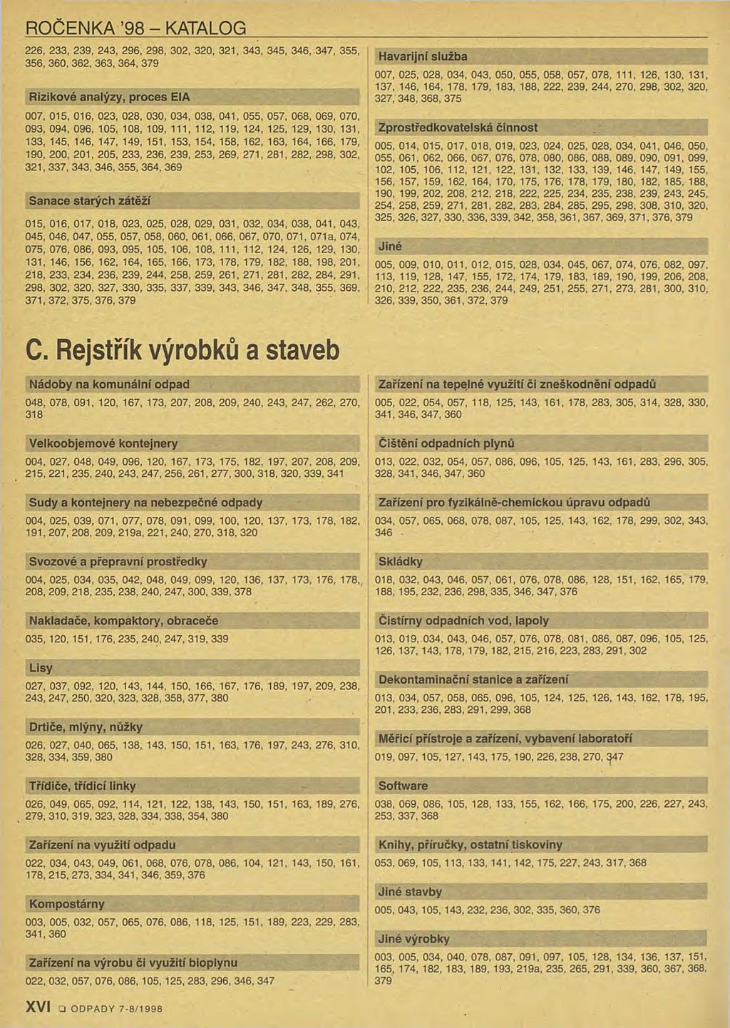 ROČENKA 98 - KATALOG 226, 233, 239, 243, 296, 298, 302, 320, 321, 343, 345, 346,.