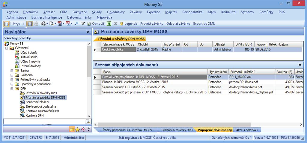 Seznam uskutečněných přiznání a závěrek Seznam je umístěný v menu Účetnictví / DPH / Přiznání a závěrky DPH.