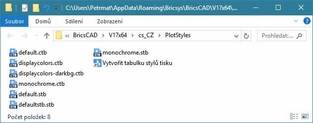 BricsCAD > Tabulky stylů tisku CTB a STB samostatně v souborech CTB nebo STB.