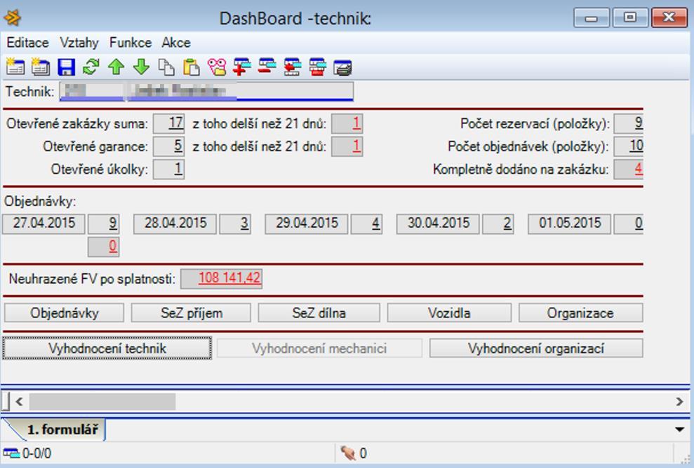 DashBordy připomenutí DashBoard servisního poradce