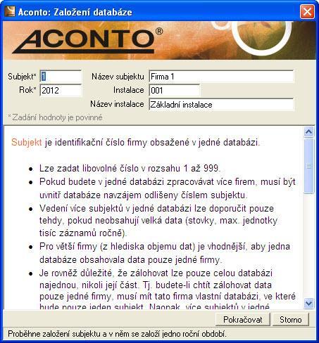 Třetí volba je určena k obnově již existující databáze, vytvořené v jedné z verzí programu ACONTO.