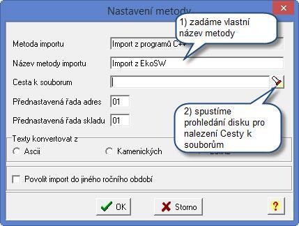 ) v řádku Cesta k souborům klikneme myší na symbol - Najdi cestu pro prohledání disku a nastavení cesty k adresáři se zdrojovou instalací systému EkoSW, ze kterého budou data importována Poznámka: