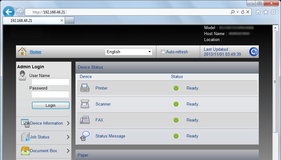 Instalace a nastavení zařízení > Embedded Web Server RX Přístup do Embedded Web Server RX 1 Zobrazte příslušnou obrazovku. 1 Spusťte webový prohlížeč.