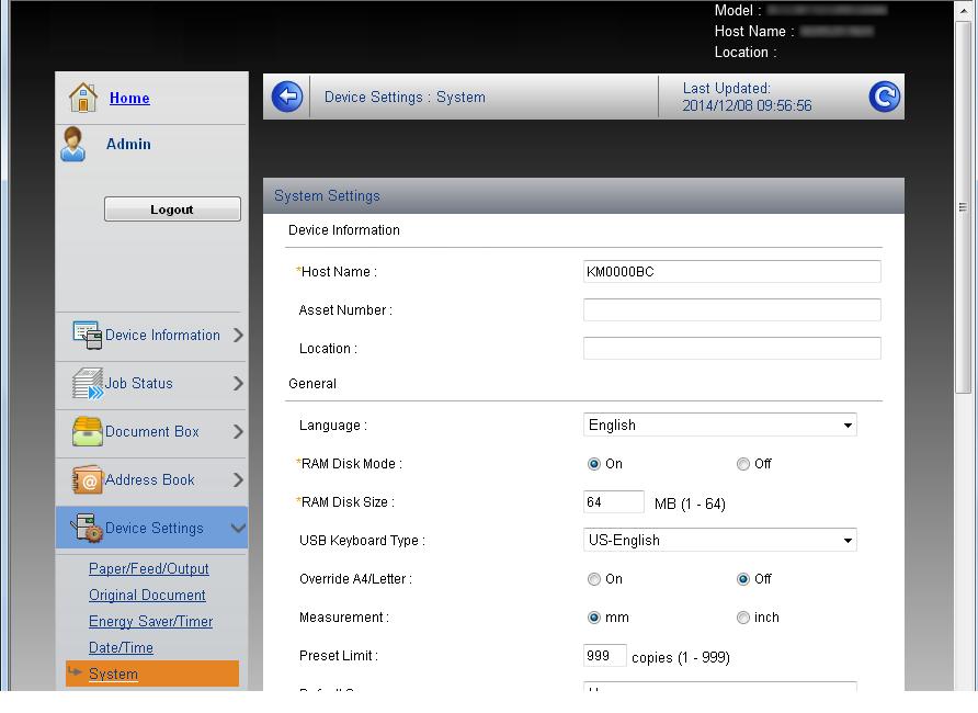 Instalace a nastavení zařízení > Embedded Web Server RX Změna informací o zařízení 1 Zobrazte obrazovku. 1 Spusťte webový prohlížeč.