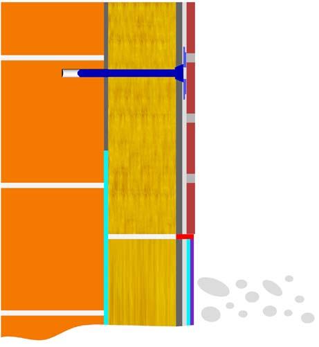 Obrázek č. 19: Řez v provedení soklu, varianta 2 1. Zdivo 2. Lepicí malta quick-mix RKS 3. Tepelný izolant 4. vrstva malty quick-mix RKS s výztužnou armovací tkaninou 5. Kotvící hmoždinka 6.