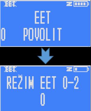 Stisknutím tlačítka [3] v menu programování se dostaneme k naprogramování EET. V této části menu se také provádí úvodní inicializace nové pokladny pro napojení na server EET.